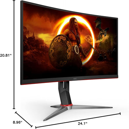 C27G2Z 27" Curved Frameless Ultra-Fast Gaming Monitor, FHD 1080P, 0.5Ms 240Hz, Freesync, HDMI/DP/VGA, Height Adjustable, 3-Year Zero Dead Pixel Guarantee, Black, 27" FHD Curved